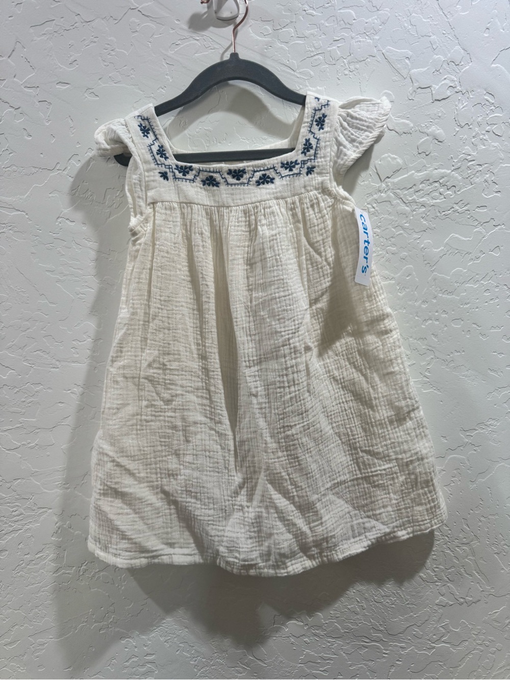 4T Carter's White Gauze Dress with Navy Embroidery, NWT